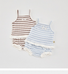 2025 Summer Infant Baby Girls Sleeveless Striped Top With Bloomers Sets Wholesale