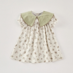 2025 Summer Infant Baby Girls Short Sleeves Flowers Pattern Printed Dress Wholesale