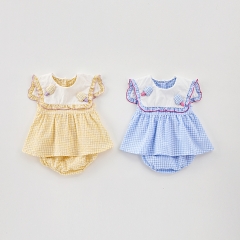2025 Summer Infant Baby Girls Sleeveless Plaid Top With Bloomers Sets Wholesale