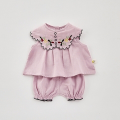 2025 Summer Infant Baby Girls Sleeveless Flowers Embroidered Top With Shorts Sets Wholesale