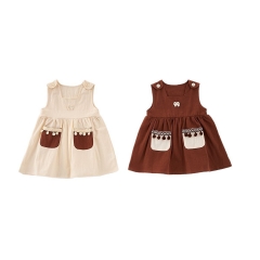 2025 Summer Infant Baby Kids Girls Vintage Sleeveless Square Neck Dress Wholesale