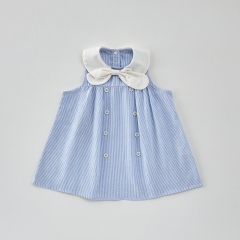 2025 Summer Infant Baby Kids Girls Blue Sleeveless Navy Collar Dress Wholesale