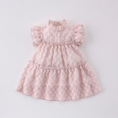 2025 Summer Infant Baby Girls Short Sleeves Argyle Pattern Pink Dress Wholesale
