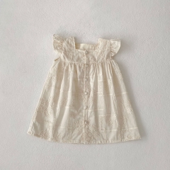 2025 Summer Infant Baby Girls Vintage Sleeveless Flowers Pattern Embroidered Dress Wholesale