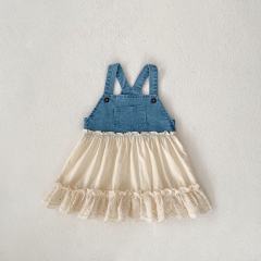 2025 Summer Infant Baby Girls Versatile Sleeveless Denim Patchwork Dress Wholesale