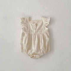 2025 Summer Infant Baby Girls Vintage Sleeveless Flowers Pattern Embroidered Onesies Wholesale