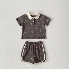 2025 Summer Infant Baby Kids Unisex Short Sleeves Puppy Printed Top With Shorts Sets Wholesale