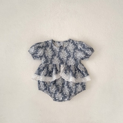 2025 Summer Infant Baby Kids Girls Floral Pattern Lace Tirm Onesies Wholesale