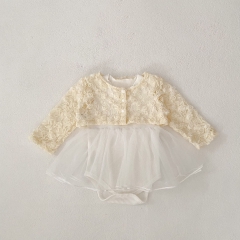 2025 Summer Infant Baby Girls Sleeveless Tulle Patchwork Onesies With Floral Coat Sets Wholesale