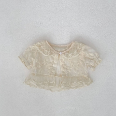 New Arrival Summer Baby Kids Girls Short Sleeves Flowers Pattern Lace Trim Top for Stylish Girls Wholesale