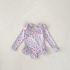 2025 Summer Infant Baby Kids Girls Colorful Heart Pattern Long Sleeves Swimwear Onesies Wholesale