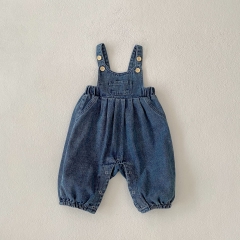 2025 Summer Infant Baby Kids Unisex Sleeveless Blue Denim Rompers Overalls Wholesale