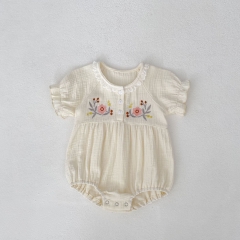 2025 Summer Infant Baby Kids Girls Short Sleeves Flowers Pattern Onesies Wholesale