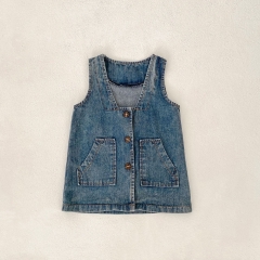 2025 Summer Infant Baby Girls Classic Sleeveless Denim Dress Wholesale