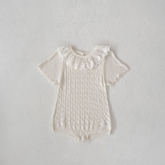 2025 Summer Infant Baby Kids Girls Short Sleeves Thin Hollow-out Onesies with Collar Wholesale