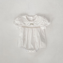 2025 Summer Infant Baby Kids Girls Short Puff Sleeves Curves Pattern Onesies Wholesale