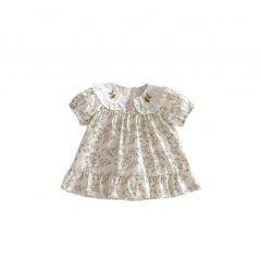 2025 Summer Infant Baby Girls Flowers Pattern Printed Short Sleeves Dress Wholesale