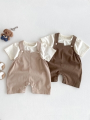 2025 Summer Infant Baby Kids Short Sleeves Cartoon T-shirt With Overalls Sets Wholesale