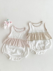 2025 Summer Infant Baby Girls Sleeveless Flowers Pattern Color Patchwork Rompers Wholesale