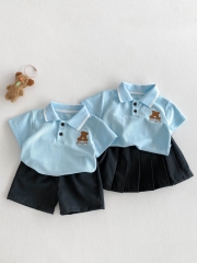 2025 Summer Infant Baby Kids Short Sleeves Preppy Top With Shorts/Skirt Sets Wholesale