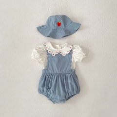 2025 Summer Infant Baby Kids Short Sleeves T-shirt With Blue Onesies Overalls and Hat Sets Wholesale