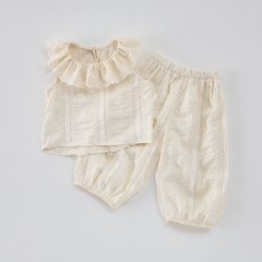 2025 Summer Infant Baby Girls Sleeveless Flowers Pattern Embroidery Top and Shorts Sets Wholesale