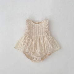 2025 Summer Infant Baby Kids Girls Sleeveless Floral Embrodiery Pattern Dress Wholesale