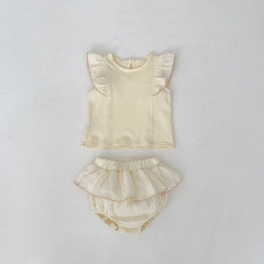2025 Summer Infant Baby Girls Fly Sleeves Top Vest and Bloomers Sets Wholesale
