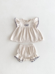 2025 Summer Infant Baby Girls Fly Sleeves Top Dress and Bloomers Sets Wholesale