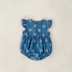 2025 Summer Infant Baby Kids Girls Fly Sleeves Flowers Pattern Onesies Wholesale