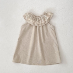 2025 Summer Infant Baby Kids Girls Sleeveless Embroidery Collar Dress Wholesale