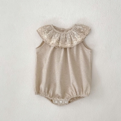 2025 Summer Infant Baby Kids Girls Sleeveless Embroidery Collar Onesies Wholesale