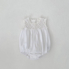 2025 Summer Infant Baby Kids Girls Sleeveless Hollow Out Embroidery Pattern Onesies Wholesale