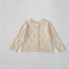 New Arrival Spring and Summer Infant Baby Girls Solid Color Long Sleeves Single Breasted Thin Knitted Cardigan Wholesale