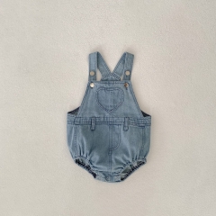 Infant Baby Girls Solid Color Denim Sleeveless One Piece Bodysuit Strap Onesies in Summer Wholesale