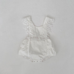 Infant Baby Girls Solid Color Floral Embroidered Lace Sleeveless One Piece Bodysuit Strap Onesies in Summer Wholesale