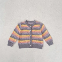 New Arrival Spring and Summer Infant Baby Kids Striped Long Sleeves Single Breasted Thin Knitted Cardigan Wholesale