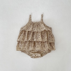 Infant Baby Girls Floral Print Sleeveless One Piece Bodysuit Strap Onesies in Summer Wholesale