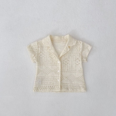 New Arrival Summer Baby Kids Short Sleeves Geometric Hollow-out Pattern Top for Stylish Kids Wholesale