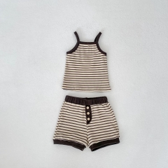 2025 Summer Infant Baby Girls Sleeveless Striped Pattern Top Vest With Bloomers Sets Wholesale
