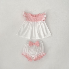 2025 Summer Infant Baby Girls Flowers Pattern Fly Sleeves Top Dress With Bloomers Sets Wholesale
