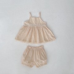 2025 Summer Infant Baby Girls Sleeveless Solid Color Top Dress With Bloomers Sets Wholesale