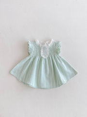 2025 Summer Infant Baby Kids Girls Fly Sleeves Color Patchwork Striped Dress Wholesale