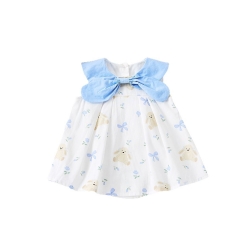 2025 Summer Infant Baby Kids Girls Sleeveless Color Patchwork Butterfly-bow Collar Dress Wholesale