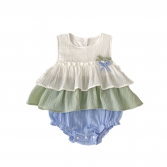 2025 Summer Infant Baby Kids Girls Sleeveless Color Patchwork Onesies Wholesale