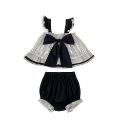 2025 Summer Infant Baby Girls Plaid Pattern Strap Top Dress With Bloomers Sets Wholesale