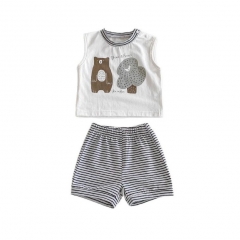 2025 Summer Infant Baby Unisex Sleeveless Cartoon Pattern Top Vest With Striped Shorts Sets Wholesale
