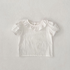 New Arrival Summer Baby Kids Girls Short Sleeves Solid Color Dots Pattern Top for Stylish Girls Wholesale