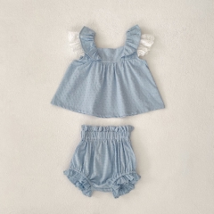 2025 Summer Infant Baby Girls Dots Pattern Sleeveless Top Dress With Bloomers Sets Wholesale