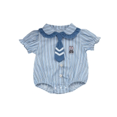 2025 Summer Infant Baby Kids Girls Striped Short Sleeves Rabbits Pattern Onesies Wholesale